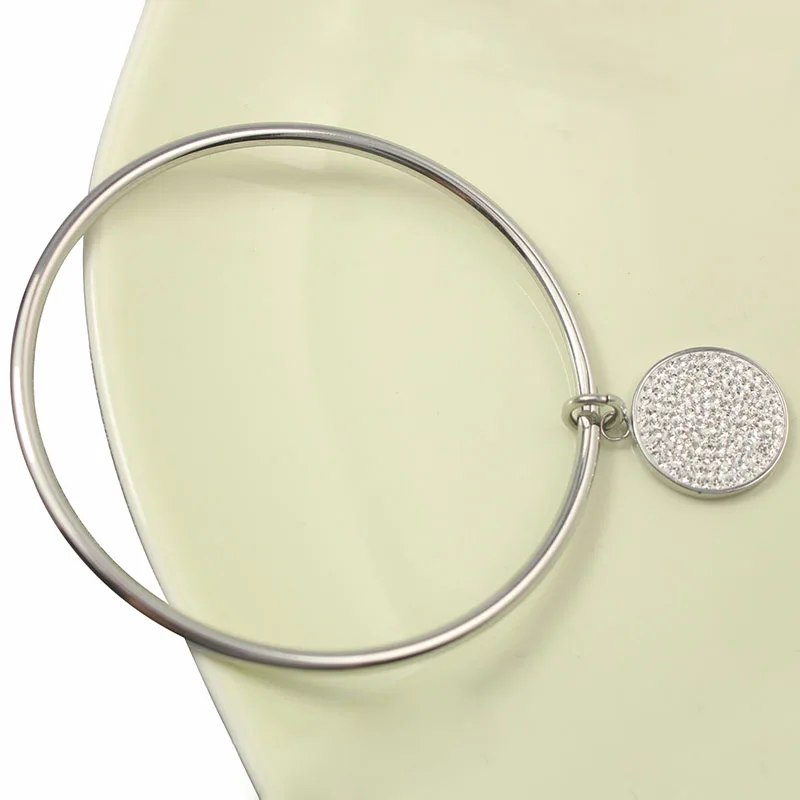 Round Pendant with All Crystal Cuff Bangles Metal 70/65/60mm inside of diameter Bracelets Arm Open Bangles for Women Men