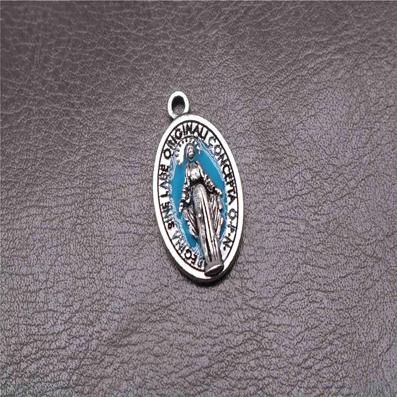 Charm Little Virgin Mary Icon Catholic Religious Charm Bead Pendant Bracelet Necklace Mini Maria Pendant 100 PCS