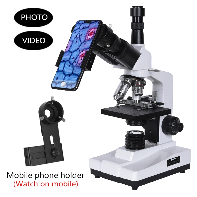 Professional Lab biological HD trinocular microscope zoom 1600X eyepiece electronic 7-inch LCD led Light smartphone stand USB