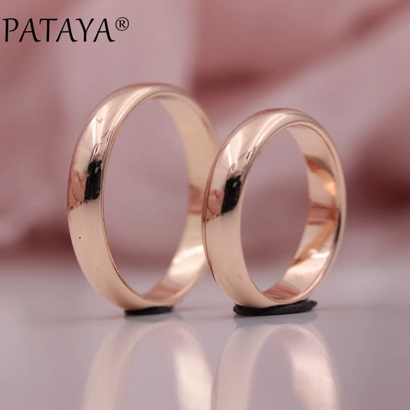 PATAYA New Arrivals 585 Rose Gold Color Smooth Romantic Simplicity Couple Rings Women Men Wedding Party Unique Fine Cute Jewelry