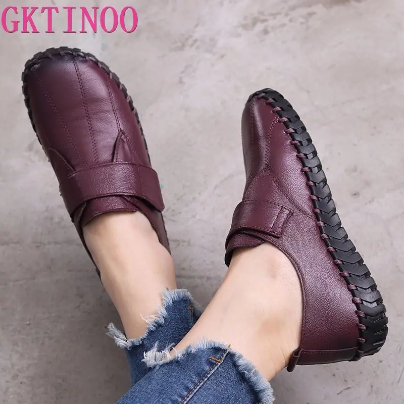 GKTINOO Spring Ladies Genuine Leather Handmade Shoes Women Hook &Loop Flat Shoes Women 2024 Autumn Soft Loafers Flats