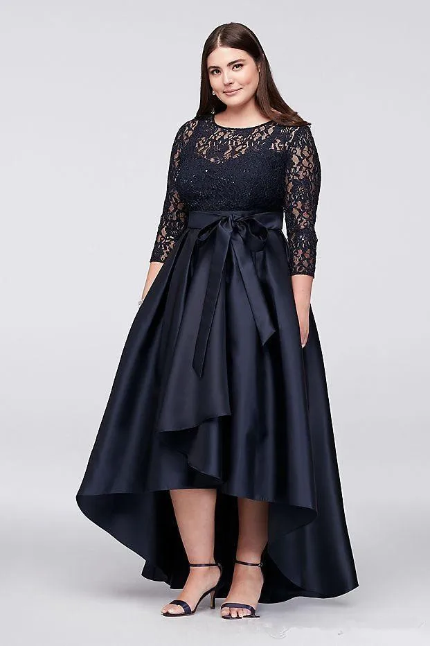 Plus Size Mother Of The Bride Dresses A-line 3/4 Sleeves Lace Hi Low Formal Groom Long Mother Dresses For Wedding Customized