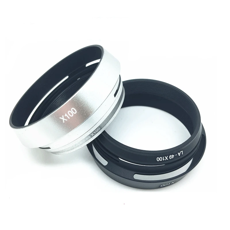 Foleto Metal Lens Hood Shade + 49mm Adapter Ring for Fujifilm X100F X70 X100T X100S LH-X100 Back Silver LA-49 X100