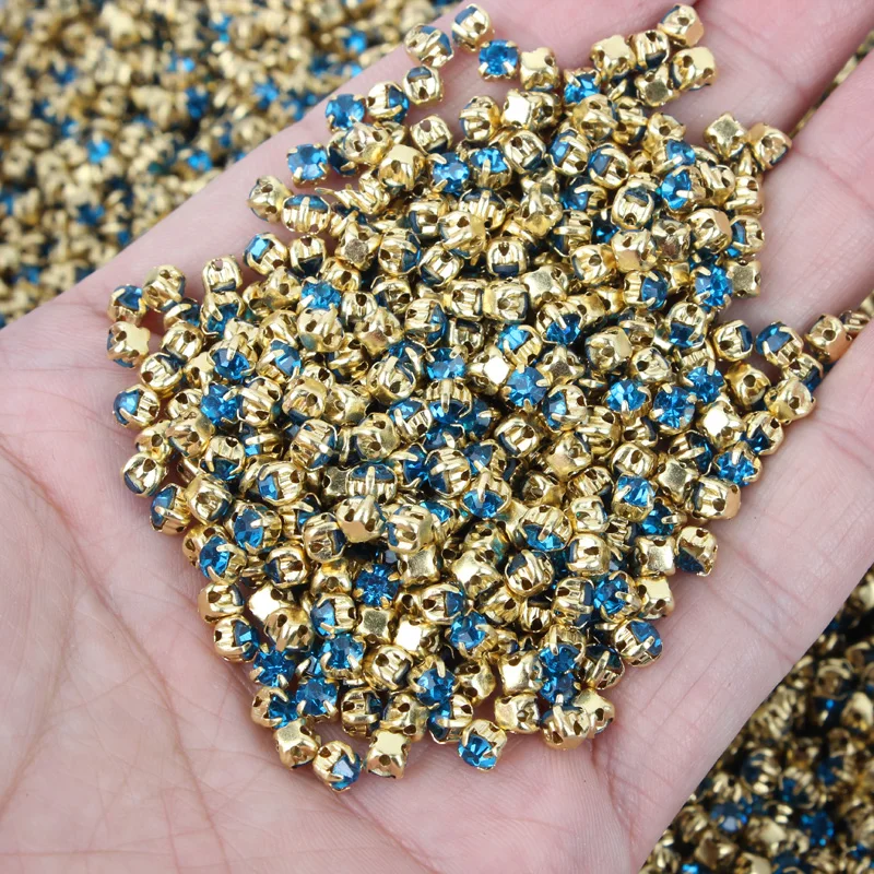Hot sale Sew on Rhinestone 4mm/5mm/6mm/7mm Gold Claw Stones 28 Colors  for dresses decoration