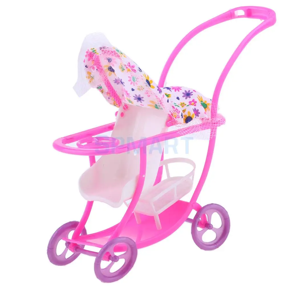 Miniature Baby Doll Stroller Push Car Dolls Trolley Furniture Bedroom Room Item Children Kids Pretend Play Toy Dolls Acc