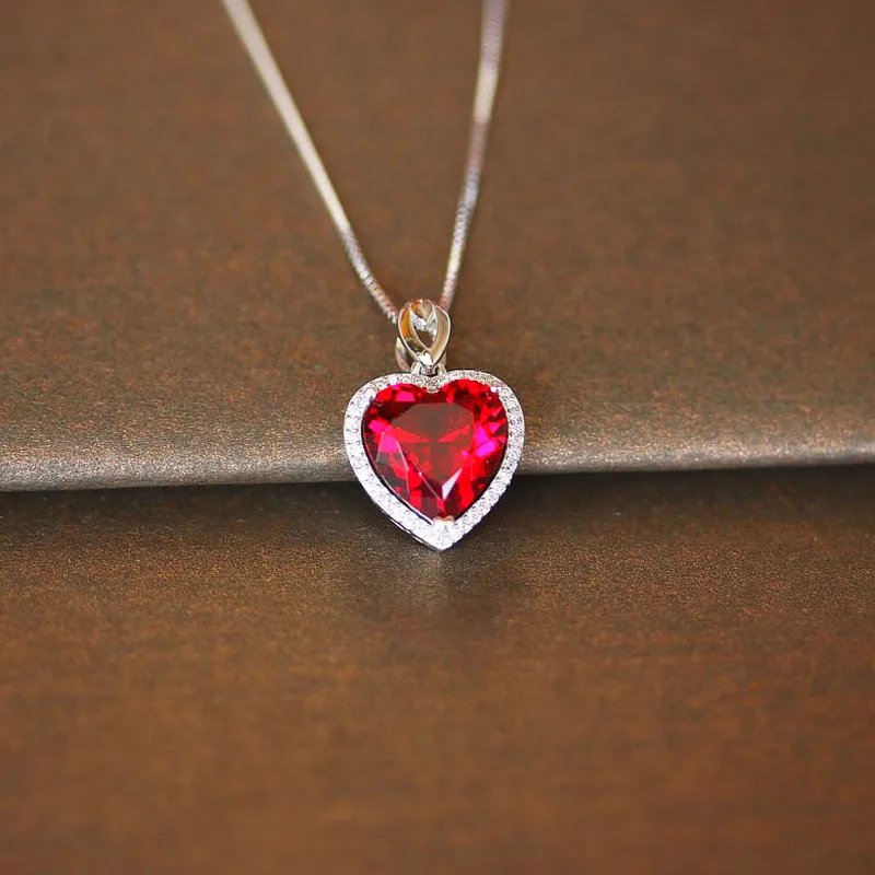 Heart Created Ruby Vintage Pendants S925 Sterling Necklace Fine Jewelry Bridal Wedding Engagement Bijouterie No Chain