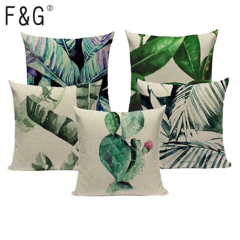 Green leaves cushion covers Tropical Linen Pillow Case plants cactus Square Promotion Home Decor custom print throw pillow