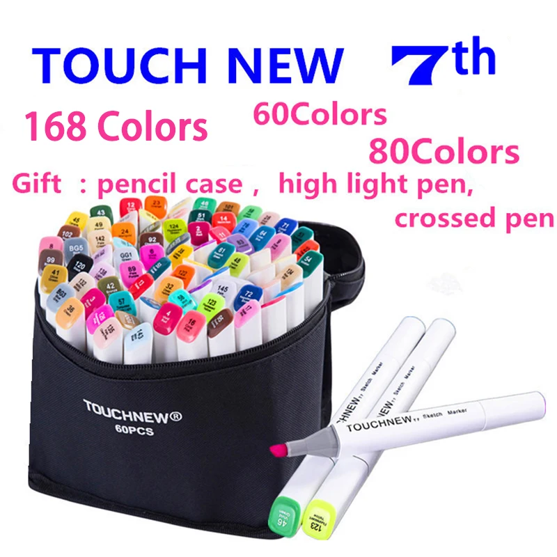 TOUCHNEW 60/80 Colors Set Dual Head Art Marker Pens 7th Generation Paint Sketch Comic Markers Professional Drawing Art Supplies