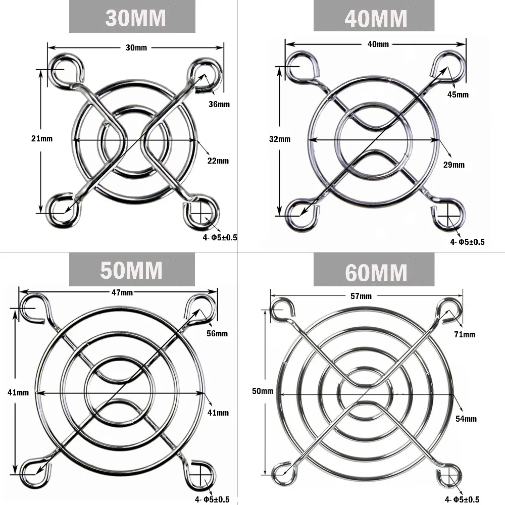 Grille de ventilateur de refroidissement en métal, couvercle de ventilateur d\'ordinateur, 30mm, 40mm, 50mm, 60mm, 70mm, 80mm, 90mm, 120mm, 135mm,