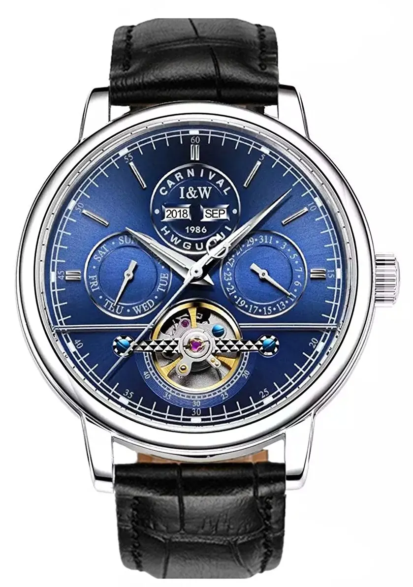 CARNAVAL Luxe eeuwigdurende kalenderhorloges voor heren Hoge kwaliteit Tourbillon automatisch horloge 2025, saffier waterdicht Reloj Hombre