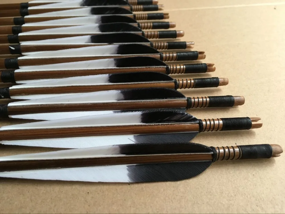 GOOD QUALITY ARCHERY BAMBOO ARROWS WITH DYED FEATHERS USE FOR 20LB-80LB LONGBOW RECURVE BOW COMPOUND BOW HUNTING