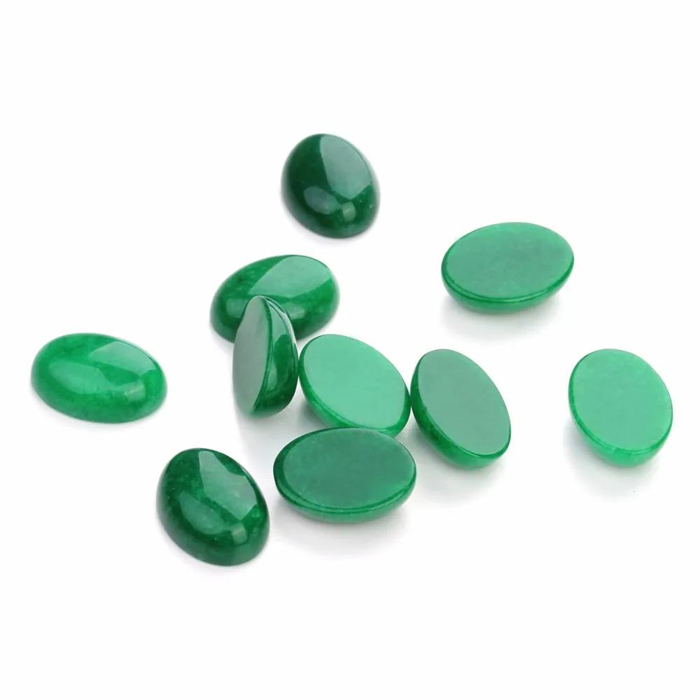 New Fashion 10pcs/lot Natural Bulk Beads 10x14 13x18mm Flat Back Oval Cabochons Cameo Green Stone Beads for Jewelry Makings