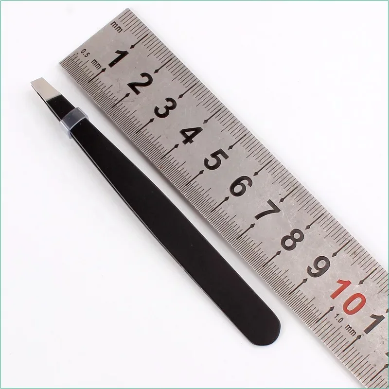 Schwarze Augenbrauenpinzette aus Edelstahl mit schräger Spitze, Haarentfernung, Make-up-Werkzeug-Set, Wimpernverlängerung, doppelte Augenlid-Anwendung – Detail 14