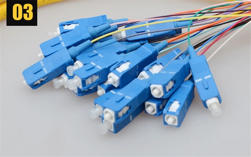 SC أسلاك التوصيل المصنوعة البصرية 24 النوى الملونة 1.5mtr 9/125um SM 0.9 مللي متر كابل الألياف مع سترة صفراء حزمة نوع ضفيرة مصنع ELINK