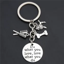 1pc Silver Color Poodle Charms Key Chains For Dog Lover Paw Print Pet Groomer Keyring Do What You Love Jewelry E2041