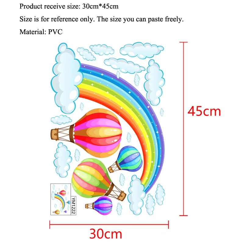 Cartoon Rainbow Cloud Hot Air Balloon Wall Sticker For Kids Baby Rooms Decoration Mural Art Decals Home Decor Stickers Wallpaper