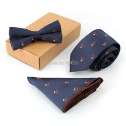 Men's Wedding Party Neck Tie Sets with Bow Tie Pocket square for Business Handkerchiefs Birthday Gift