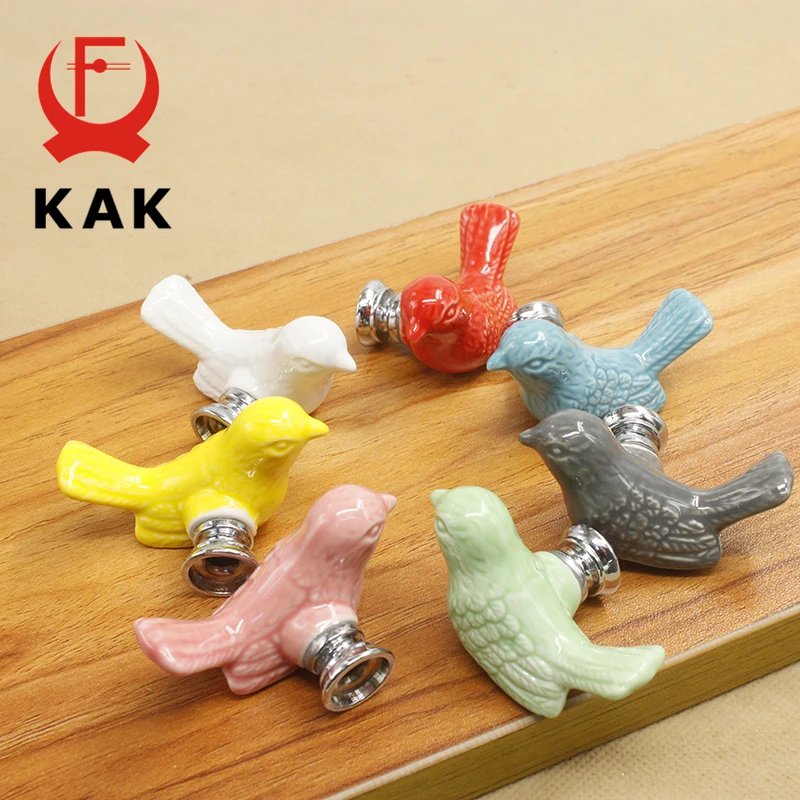 KAK Ceramic Peace Dove Drawer Knobs 3D Cartoon Bird Cabinet Cupboard Handles Novelty Creative Fashion Furniture Handles Hardware