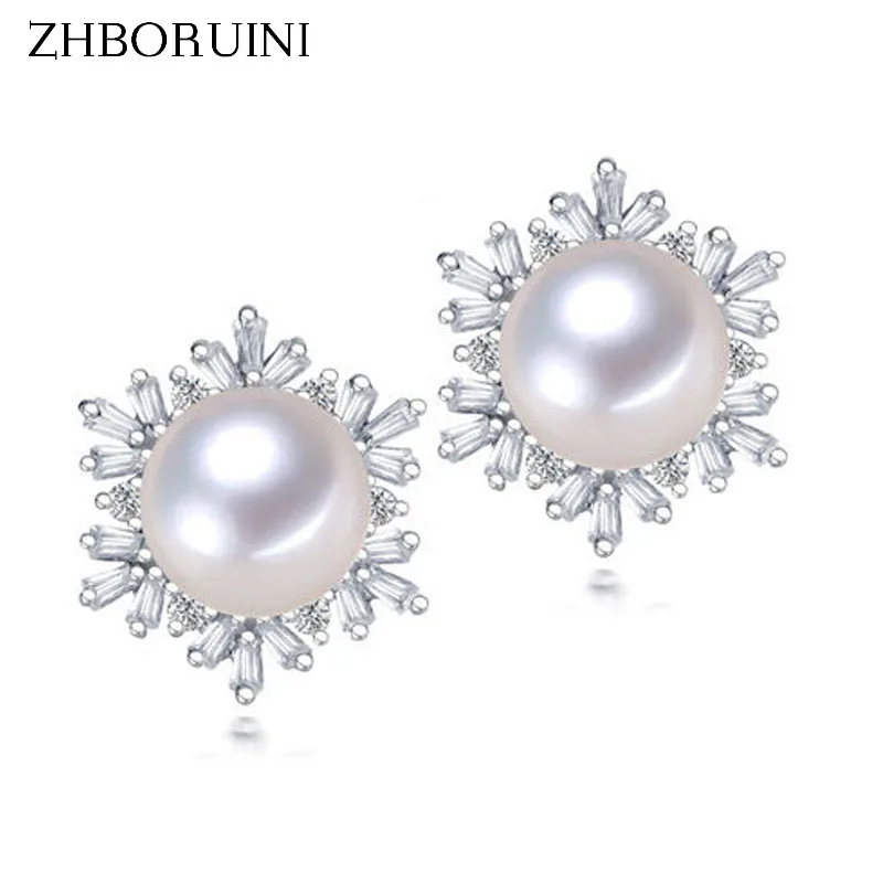 ZHBORUINI Fashion Pearl Earrings High Quality Natural Freshwater Pearl Snowflake 925 Sterling Silver Pearl Jewelry For Women