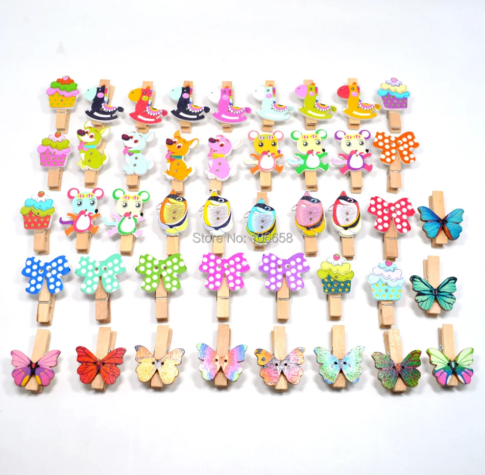 10pcs 7x35mm Natural Wooden Clips With Butterfly For Photo Paper Clips Clothespin Craft Postcard Wedding Photo Wall wooden pegs