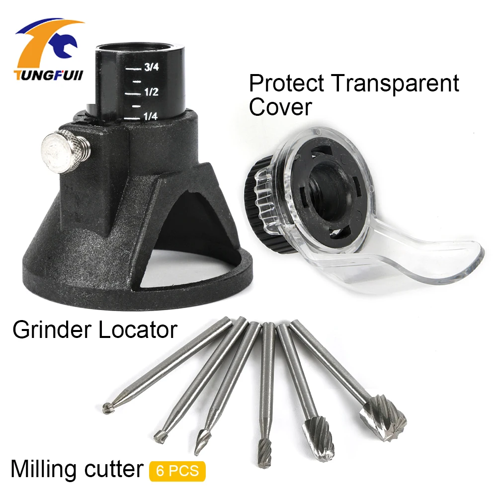 Tungfull DREMEL Grinder Protective Cover Carved Locator Grinding Scale With 6 In 1 Wood Milling Burrs Cutter Dremel Rotary Tool