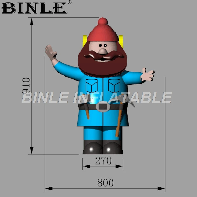 Customized huge blue inflatable Mountain Man cartoon model character with pick and canteen for advertising