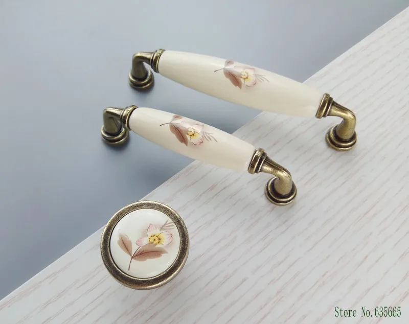 Rural Ceramics Handle For Furniture Hardware  Door Drawer Knobs Wardrobe Kitchen Cabinets Cupboard Dresser Push Pulls Handles