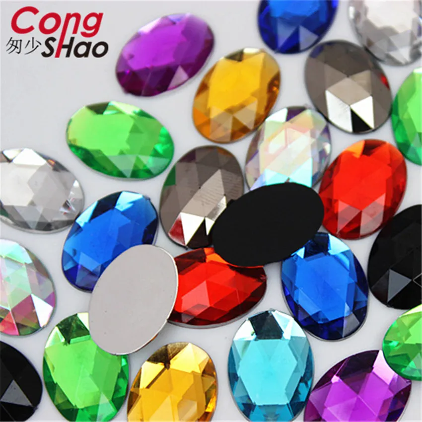 Cong Shao 100Pcs 13*18mm Oval Shape Crystal  Acrylic Rhinestone trim Flatback Stone for DIY Clothing Craft Accessories YB205