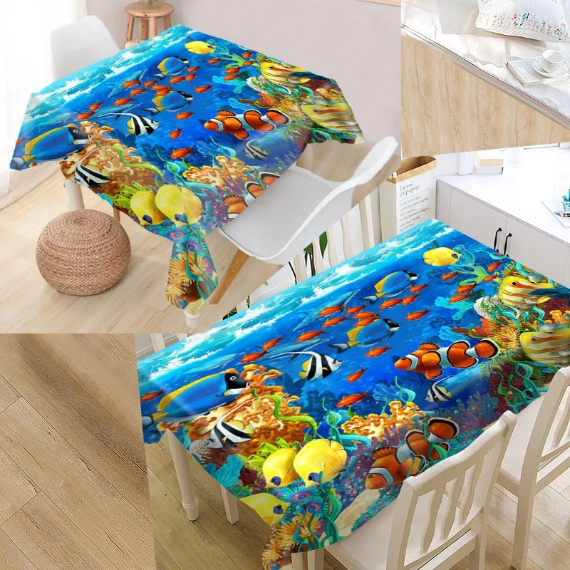 

Custom Underwater World Table Cloth Oxford Print Rectangular Waterproof Oilproof Table Cover Square Wedding Tablecloth