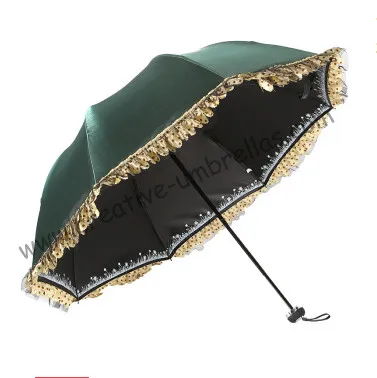 

4pcs/lot colour free option Ladies' green UPF>50+ folding mini umbrella 5 times black coating Anti-UV pocket lace parasol