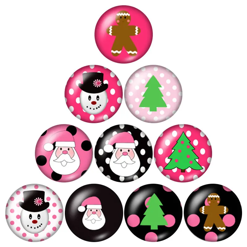 Beauty Christmas Tree Santa Claus 10pcs 12mm/16mm/18mm/25mm Round photo glass cabochon demo flat back Making findings ZB0533