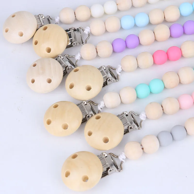 2018 Baby Pacifier Clips Chewable Silicone Beads Silicone Cute Baby Teethers Necklaces Infant Toy Short Chian Newborn Carrier