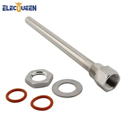 9 inch Stainless Steel Thermowell Kit,1/2'' NPT Thread With Lock Nut+Washer+O-ring,Home Brewing Weldless Plumbing Fitting Tools