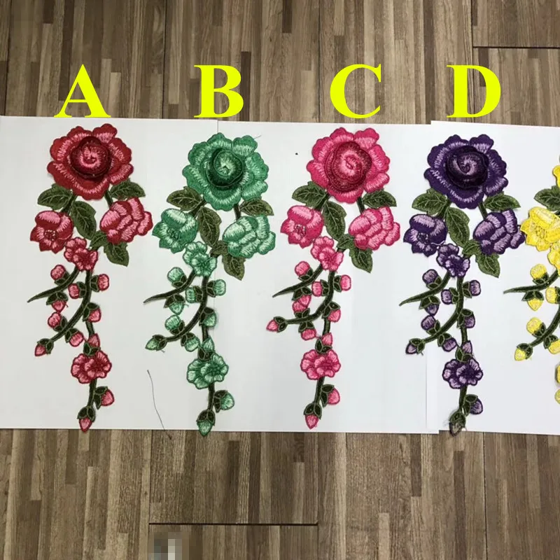 

Dyed yarn polyester embroidery 29cm*12cm guipure flower patch,embroidery flora applique,8 colors available,HFXP-171217B