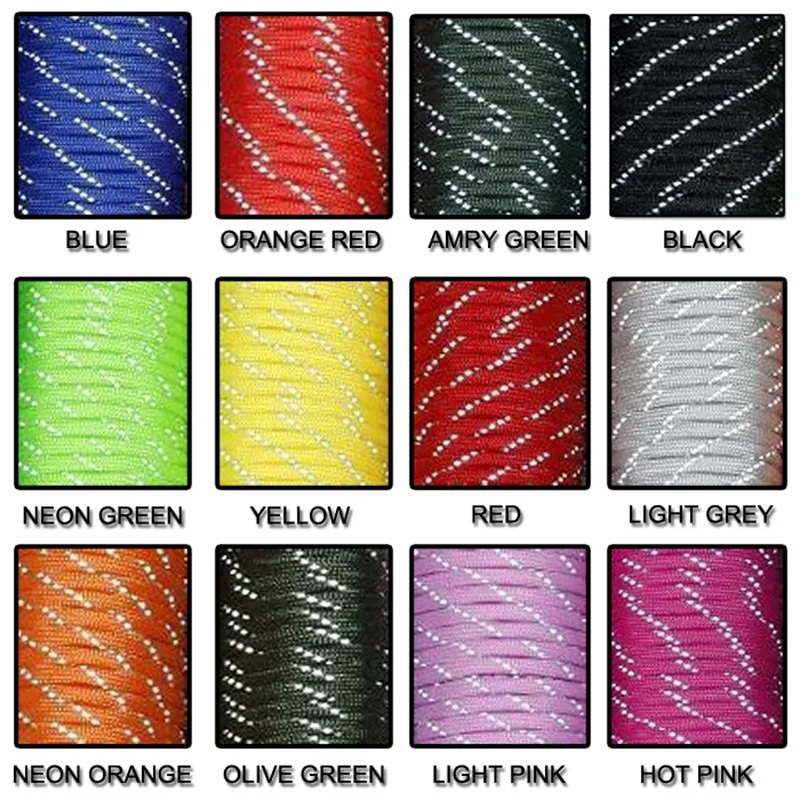 1pcs 100FT Reflective Material 7 Core Reflective Parachute Cord Lanyard Paracord For Buckles Bracelet 12 Colors