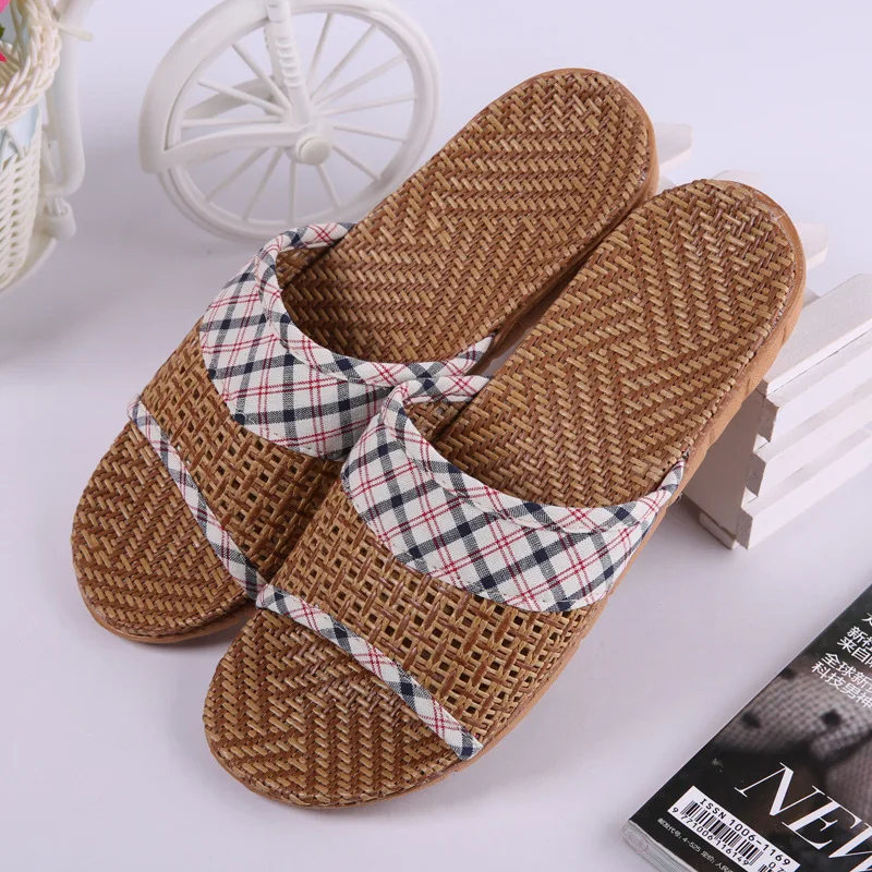 Mntrerm Summer Natural Bamboo Rattan Cane Grass Weaving Slippers Shoes Vine Grass Men Casual Slippers Non-slip Couples Slippers