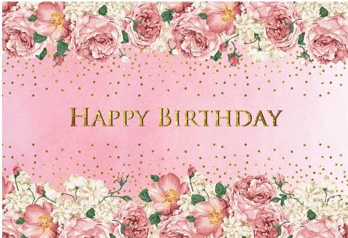 7x5ft Pink Gold Happy Birthday Flowers Coins Custom Washable Wrinkle Free Photo Studio Background Backdrop Polyester Fabric