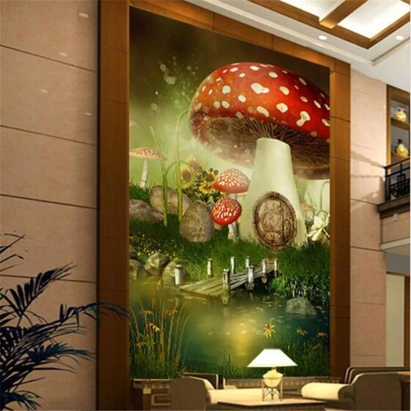 

beibehang Custom wallpaper 3d mural fairy tale world mushroom oil painting porch background aisle mural papel de pared wallpaper