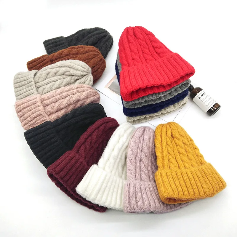 VISROVER 12 colors Autumn winter solid color real acrylic beanies with pompom for man woman cashmere unisex Warm hat wholesales