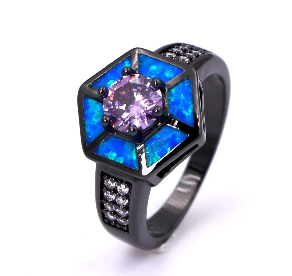 

JLR-900 Hexagonal desgin Black Gold Filled Multi Colors Opal & Crystal Fashion Jewelry For Women Cocktail Ring