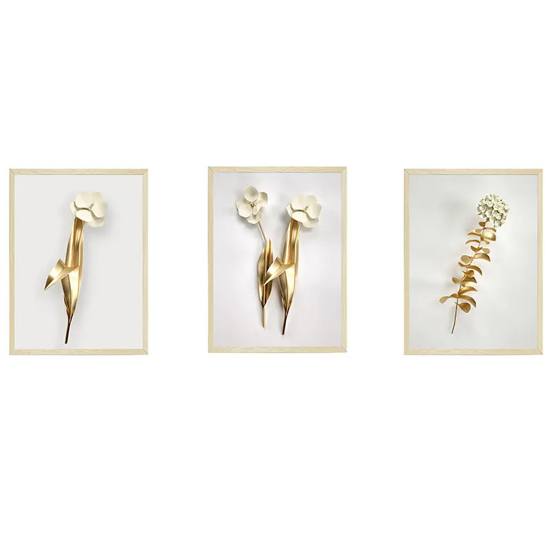 Fake Frame 3D Gold White Flower Wall Sticker Living Room Sofa Background Decoration Wallpaper For Bedroom Decor Removable Mural