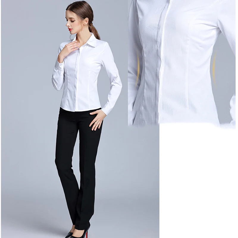 Blusa de algodón de manga larga para mujer, camisa femenina de estilo Casual, con cuello vuelto, S-5XL grande, color blanco