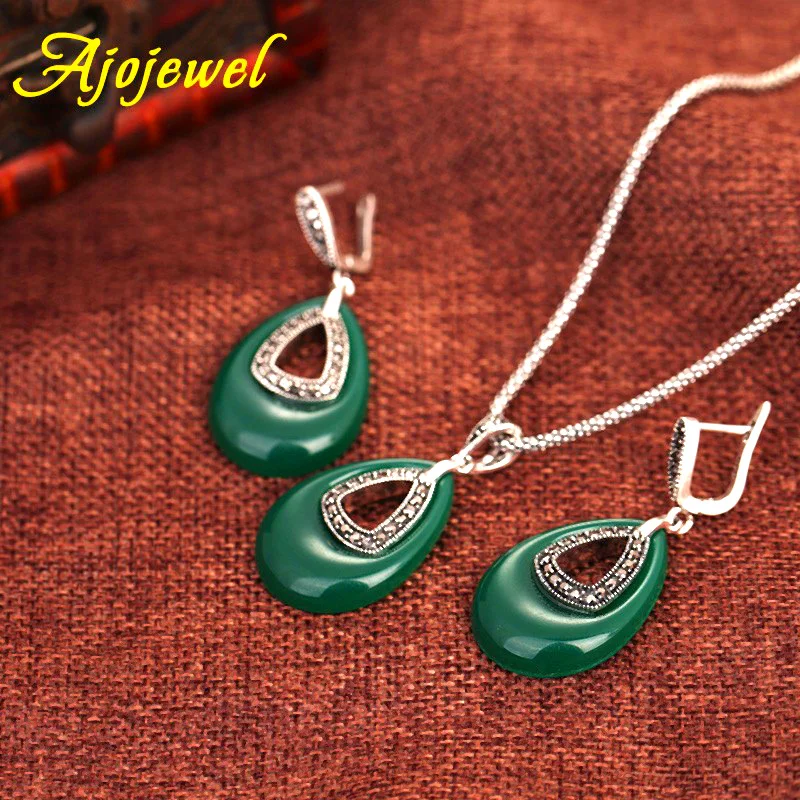 Ajojewel Red Black Green Water Drop Jewelry Sets Antique Earrings And Necklace Evening Dress Accessories High Quality