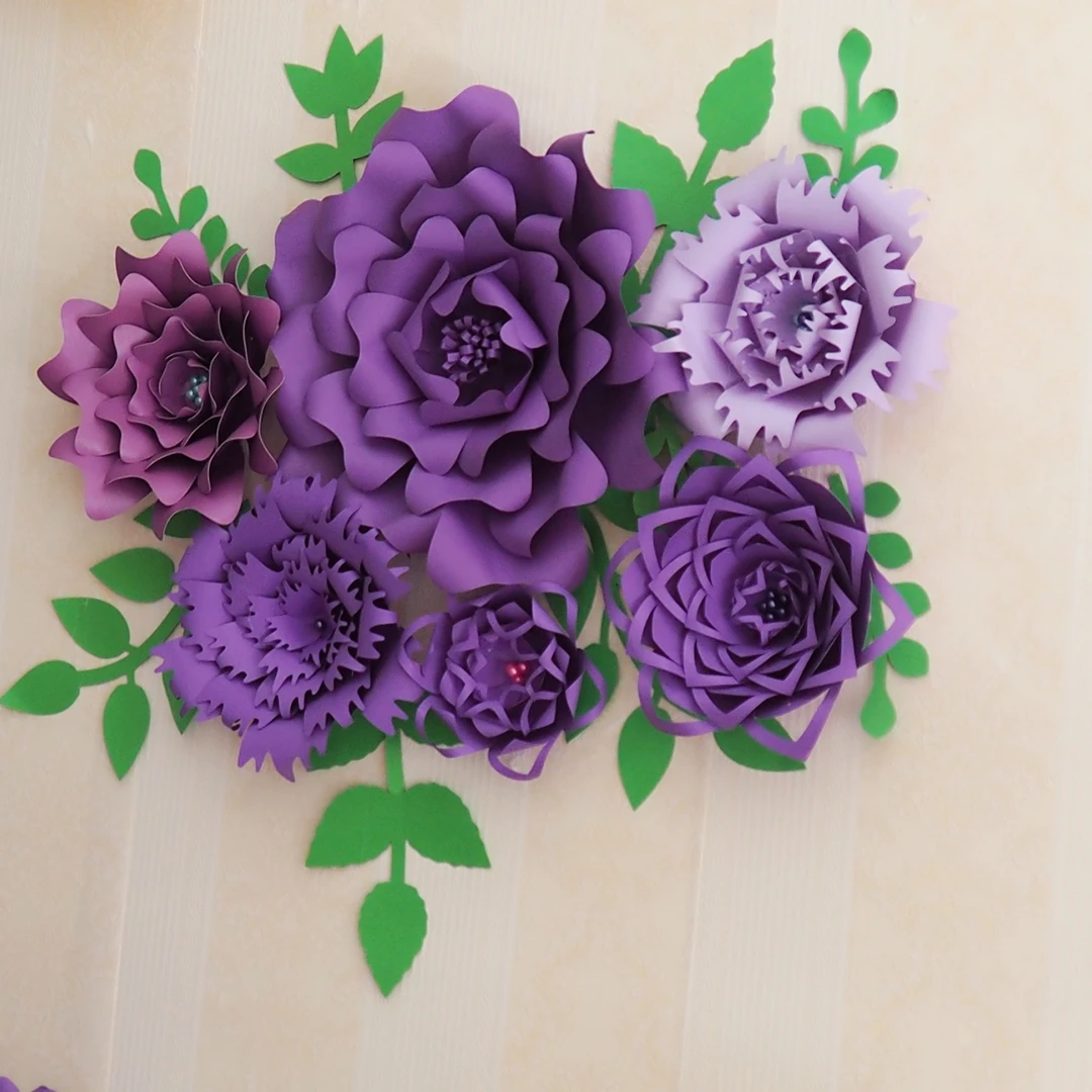 Ready Giant Paper Rose Flower Templates with Tutorial For Wedding Backdrop Baby Nursery Fashion Trade Show With Leaves