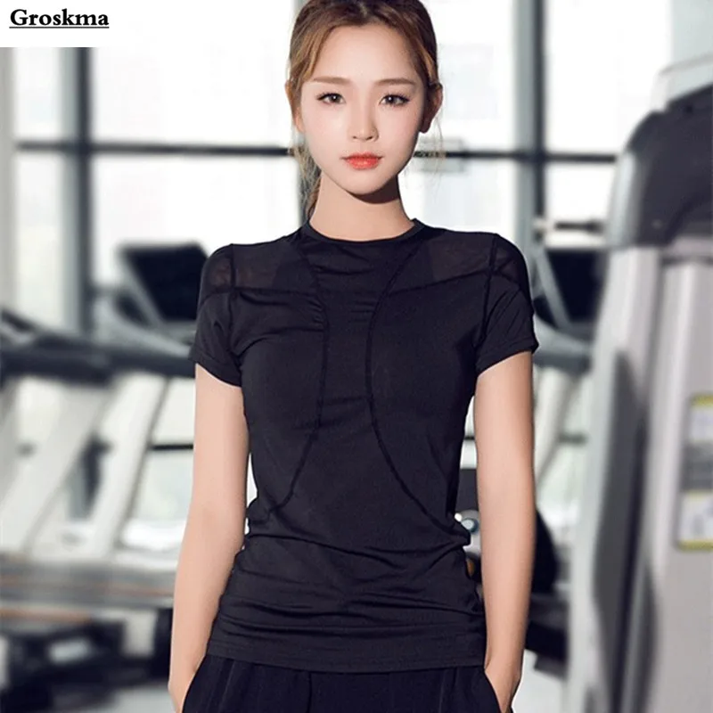 

Sports quick dry women short sleeve t shirt patchwork mesh running fitness gym wear clothing womens yoga shirt jersey mujer