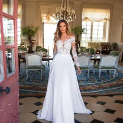 SoDigne Long Sleeves Wedding Dress 2022 Beach Bride Gown Chiffon Lace Appliques Wedding Dresses White/Ivory Romantic Button