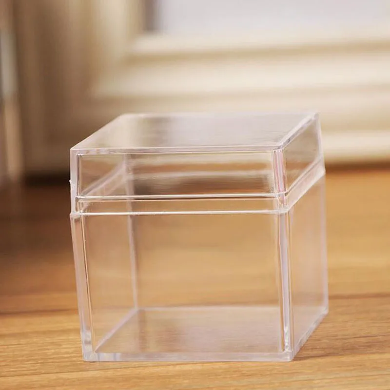 100pcs/lot 5*5*5cm Clear PS Plastic Candy Box Makeup Jewelry Organizer Cosmetic Display Storage Boxes Gift Free Shipping ZA4012