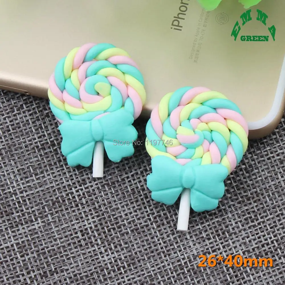 Lolly Charms para niños, colgante de piruleta, 5 piezas, cabujón de arcilla polimérica, comida de caramelo, Decoden, accesorios de joyería DIY