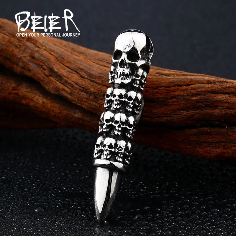 Beier 316L Stainless Steel Skull Wrap Bullet Necklace Pendant Punk Style Men\'s and Women\'s High Quality Jewelry Gifts LLBP8-359P