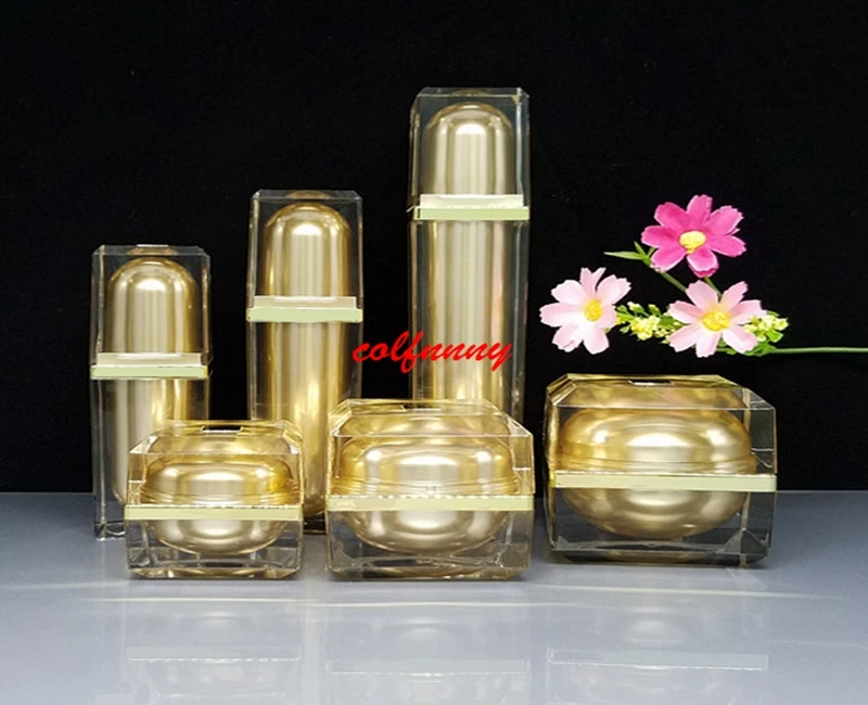 15/30/50g 20ml 40ml 60ml Acrylic Cream Jar Gold Cap Empty Cosmetic Bottle Container Jar Square Lotion Pump Bottle F050714